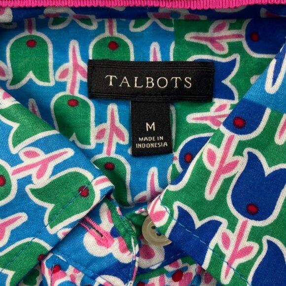 Talbots Women's Patchwork Tulip Print Button-Up Shirt M 100% Cotton Long Sleeve - Picture 4 of 6